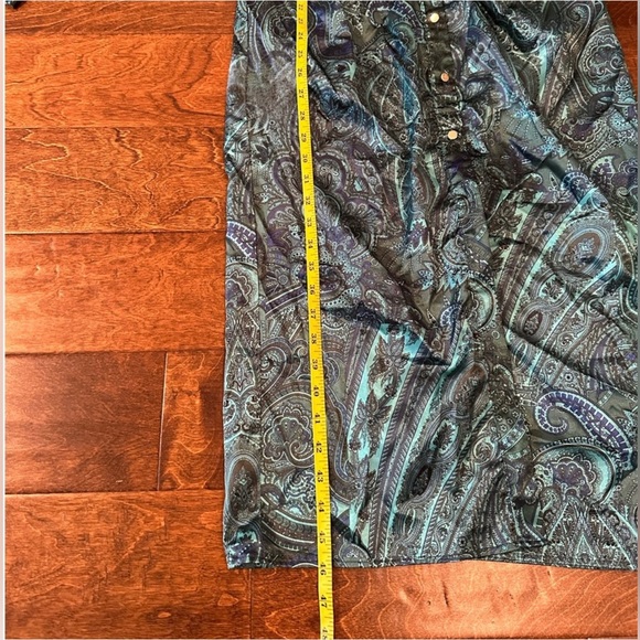 ZARA green satin paisley print ruched shirt dress size large - Picture 7 of 7